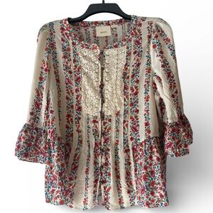 Maeve Anthropologie Floral Boho Peasant Top Size 12